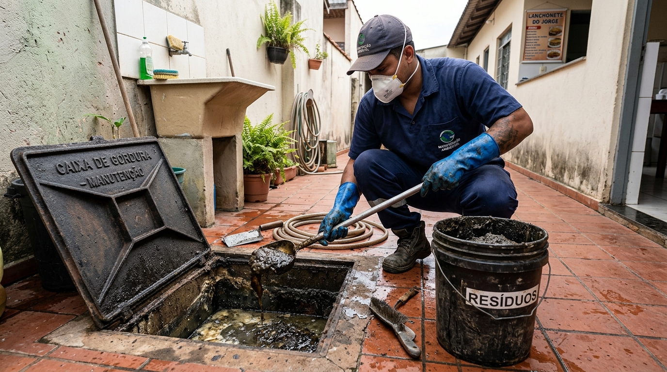 Remoção de resíduos da caixa de gordura em Ribeirão Preto‑SP